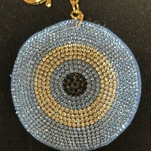 Evil eye 🧿 keychain with blue, silver & black crystal beads & lobster claw hook